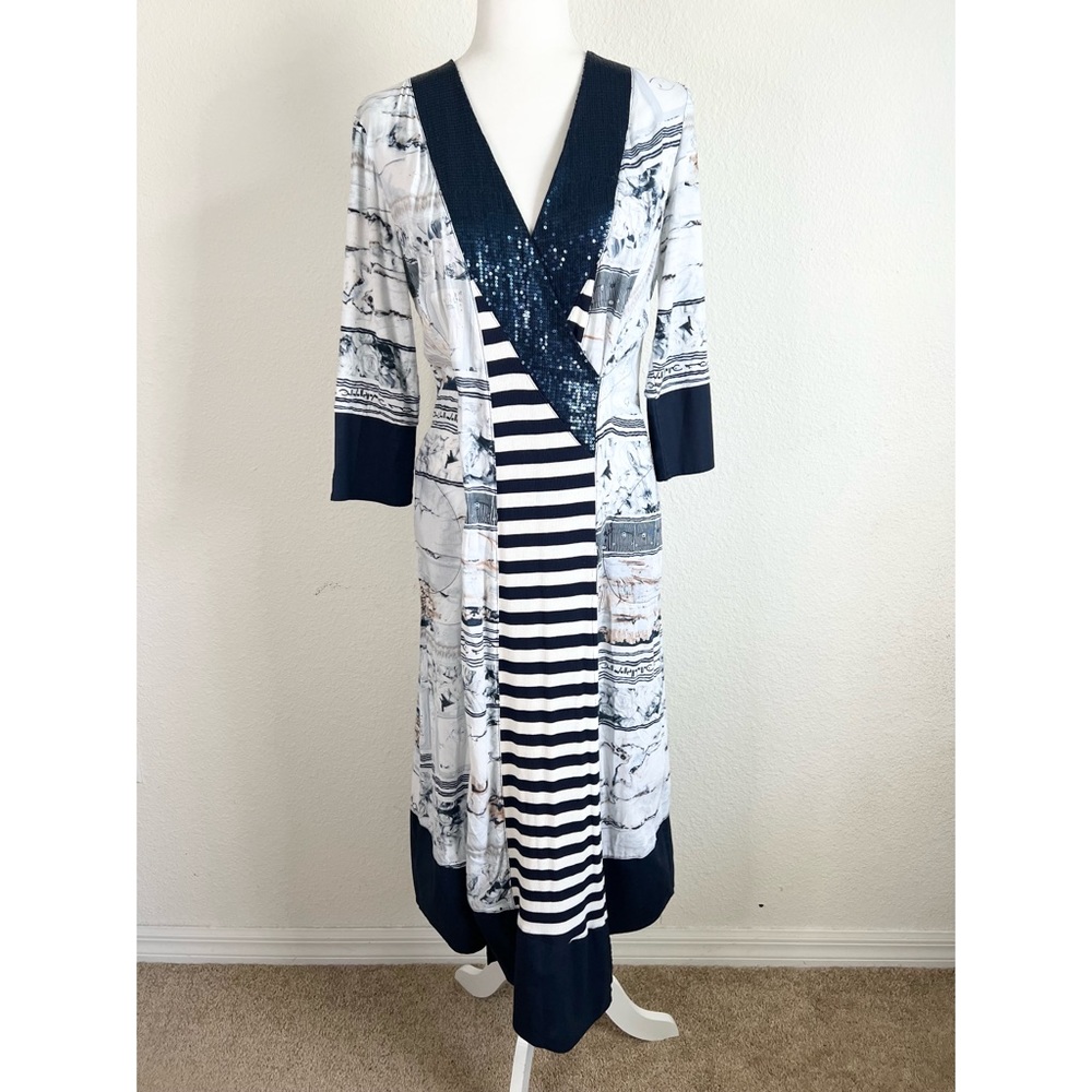 Elisa Cavaletti Daniela Dallavalle Floral Stripe Sequin Abstract Maxi Dress M